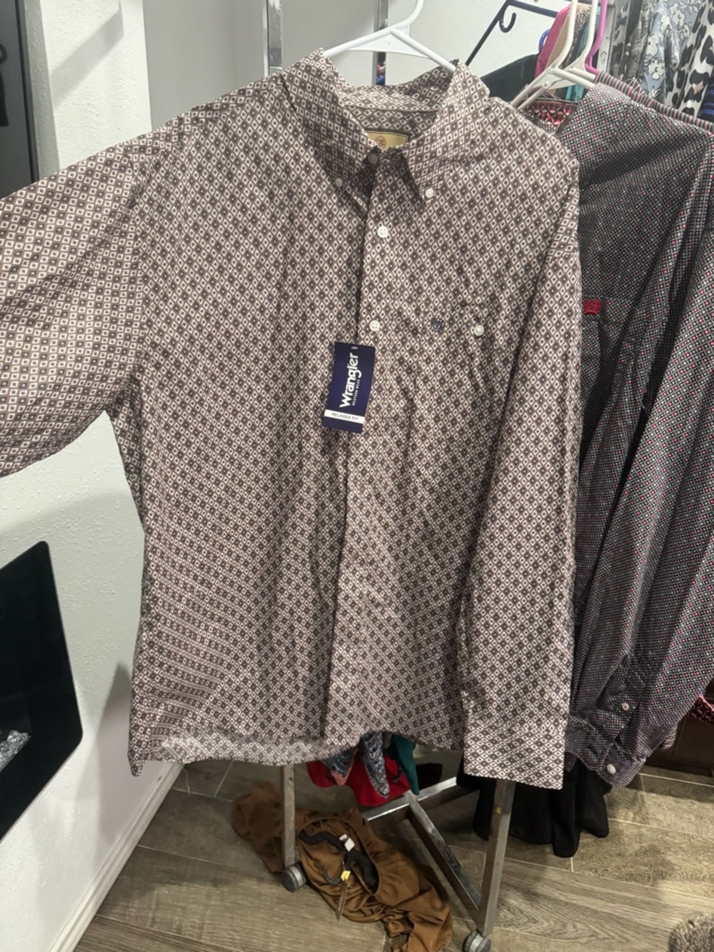 Wrangler Brown Geometric Print Button-Down Shirt